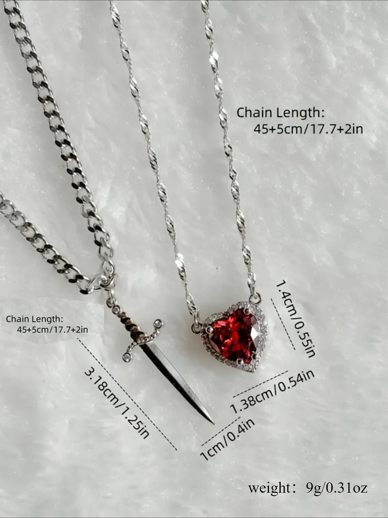 2pcs Heart and Sword Necklace Set, Love Heart Necklace, Unique Couple's Jewelry, Silver Color &, Perfect for Weddings & Parties, Includes Rose Box
