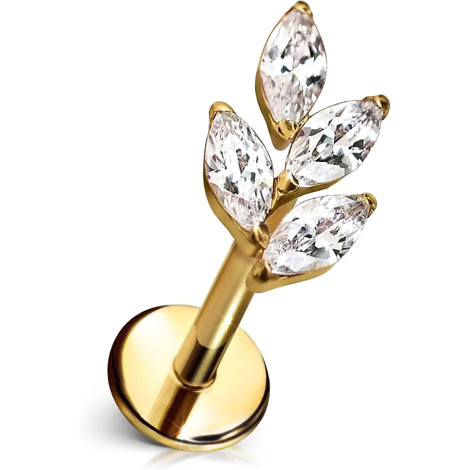 Frozen Leaf Flat  Stud – ASTM-F136 Implant Grade Titanium - Push Pin Design for  Ears (Single Earring)