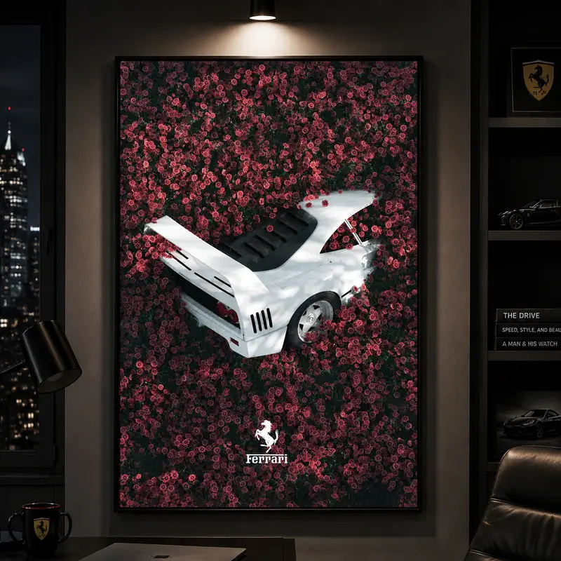 Ferrari F40 Flowers Poster, Car Wall Art Canvas Print, Modern Automotive Room Decor, Aesthetic Garage Wall Art, Automotive Wall Art, Garage Wall Decor, Supercar Wall Art, Car Enthusiast Gift, Modern Home Decor, Motorsport Decor