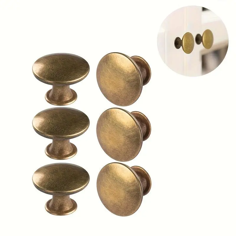 6-piece set of brass round antique brass kitchen cabinet knobs, cabinet door handles, drawer pulls, dresser knobs with screws for bathroom drawer door hardware Antique Finish