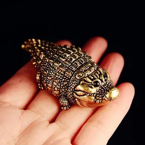 Brass Alligator Figurine Lucky Copper Animal Statue Retro Desktop Miniature Decor for Home Office Unique Gift for Animal Lovers
