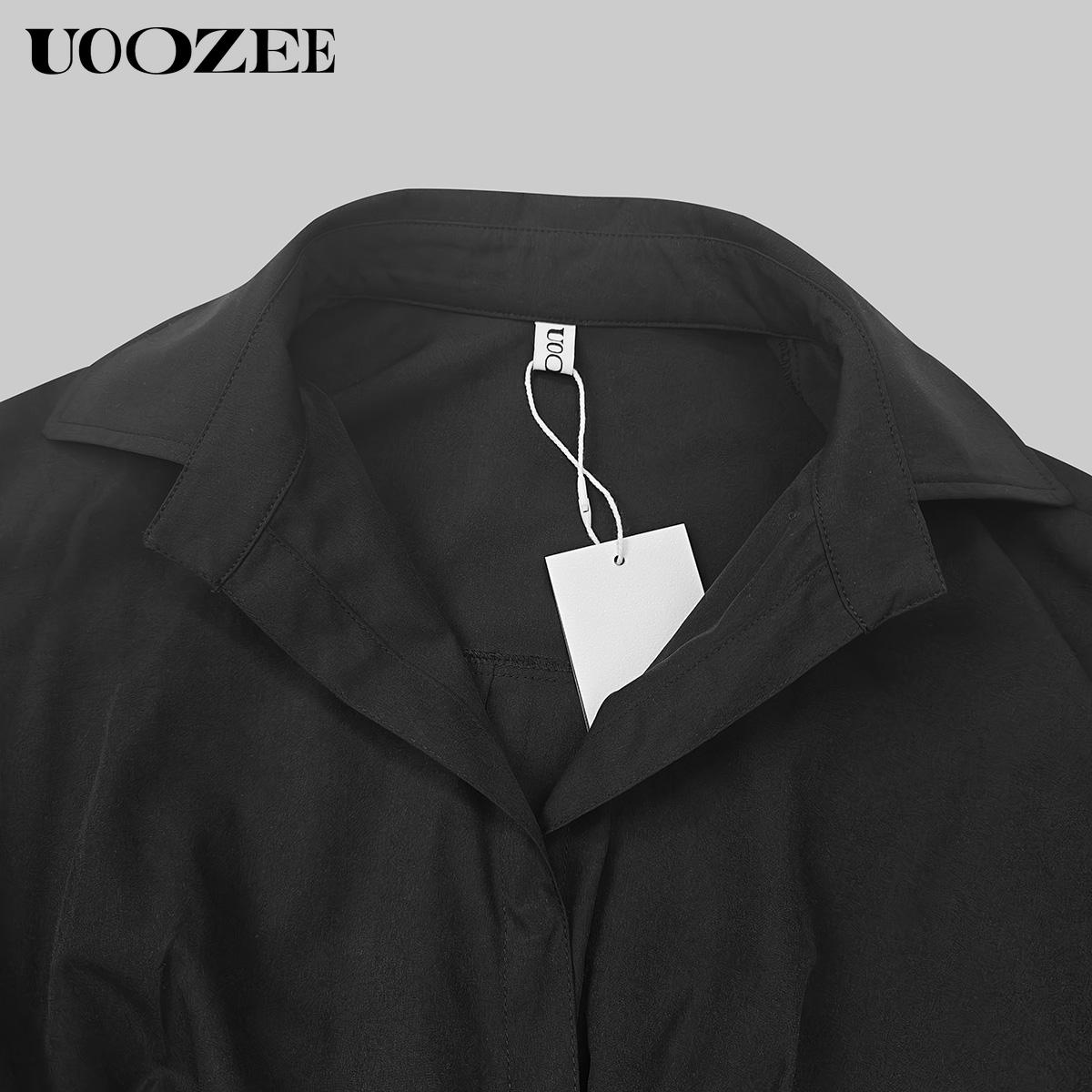 Women's loose solid color lapel mid-length dress, waist design, comfortable and elegant, a must-have for commuting and formal occasions Shirt Dress