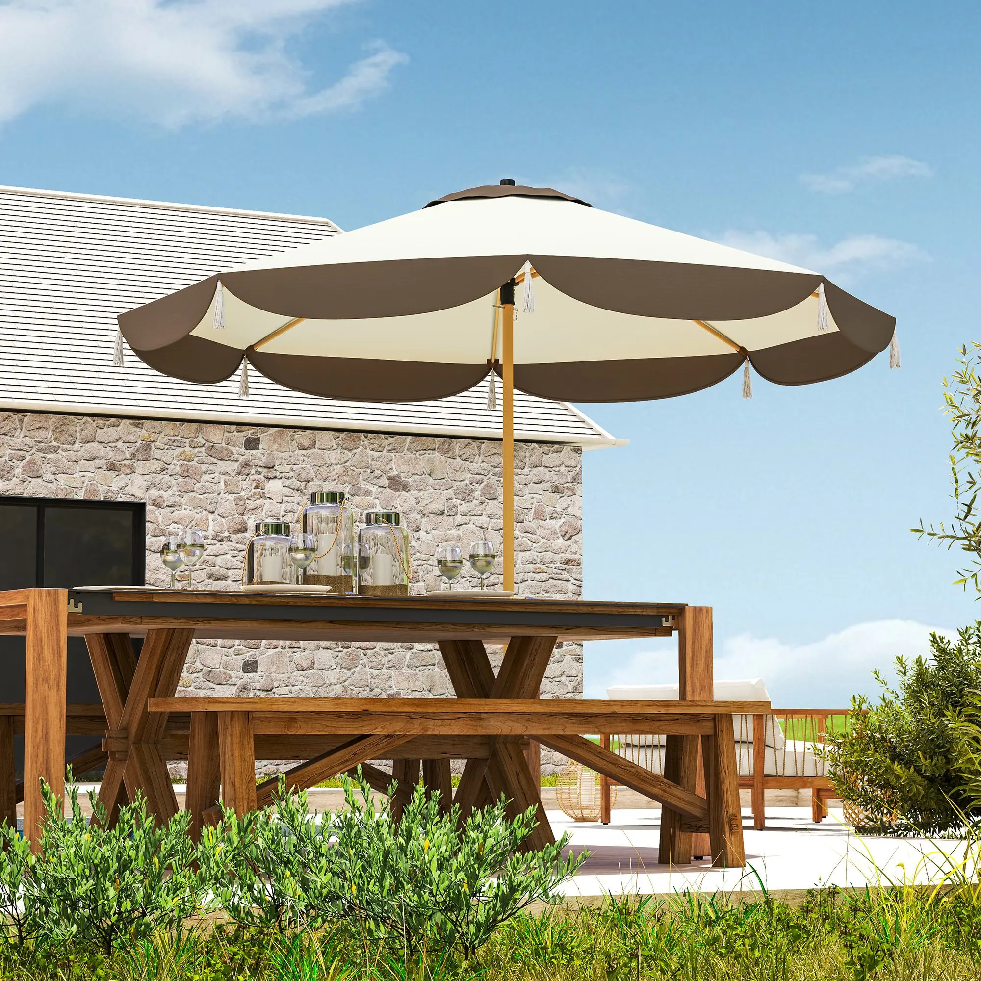 9FT Sun Protection Patio Umbrella, UPF 50+ UV Block 8-Rib Vented Windproof Outdoor Parasol, Cream White Large Sun Shade Solution for Deck, Backyard, Pool, Lawn & Garden