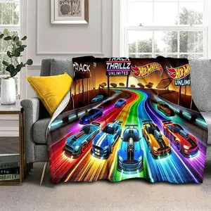 Hot Wheels Racing Car Premium Flannel Blanket, Ultra Soft Warm Plush Throw for Couch Bedroom Travel Camping Living Room Office, Cozy Automotive Fan Gift and Home Decor