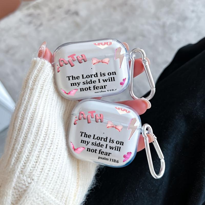 Faithful Lord Promise Pattern TPU Soft Protective Case for Apple AirPods 4/3/2/1/Pro/Pro2 Transparent Earphone Cover with Keychain Attachment