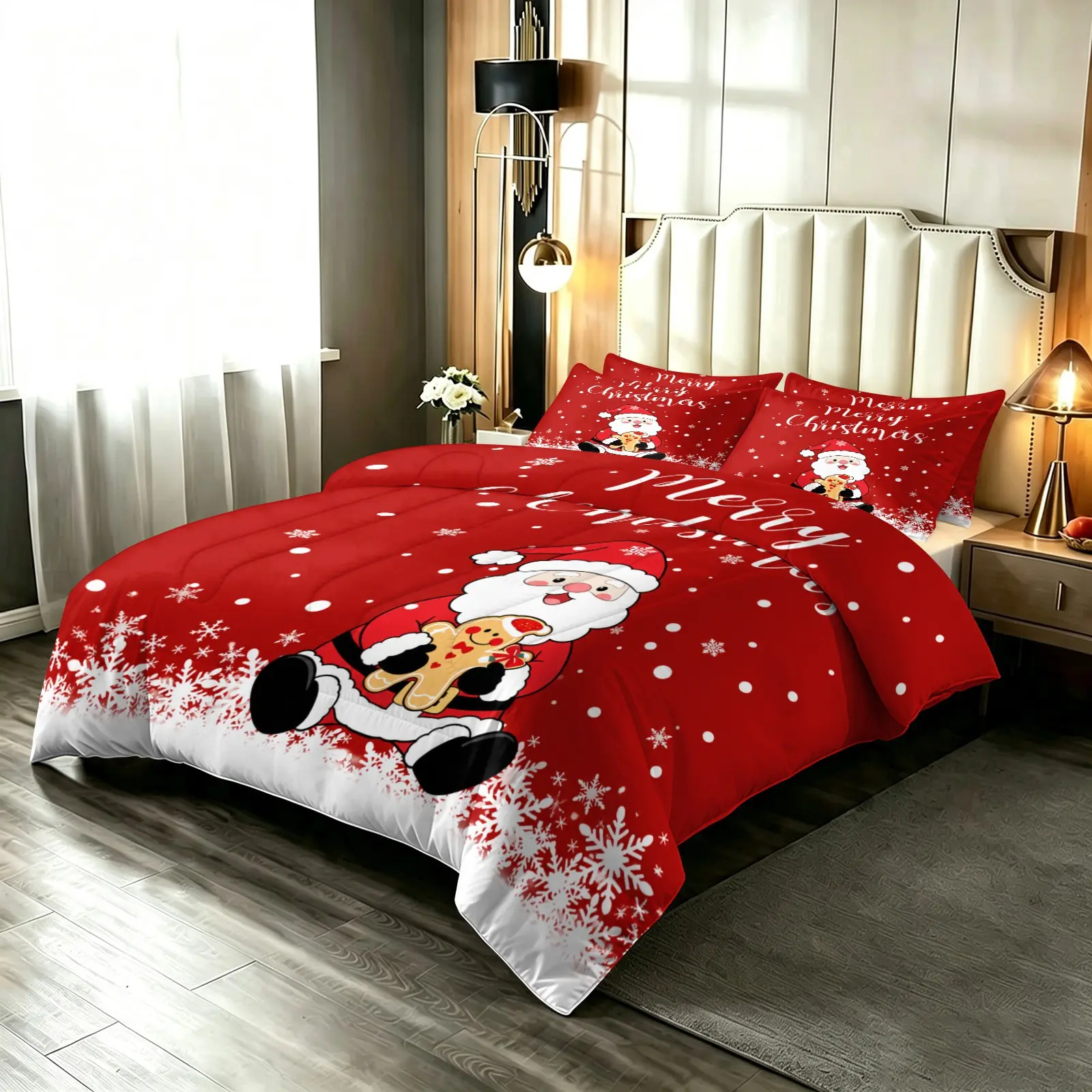 3-Piece Santa Claus Pattern Thick Bedding Set, Soft and Comfortable, Ideal for Christmas Decor, Bedroom, Guest Room, All Seasons
