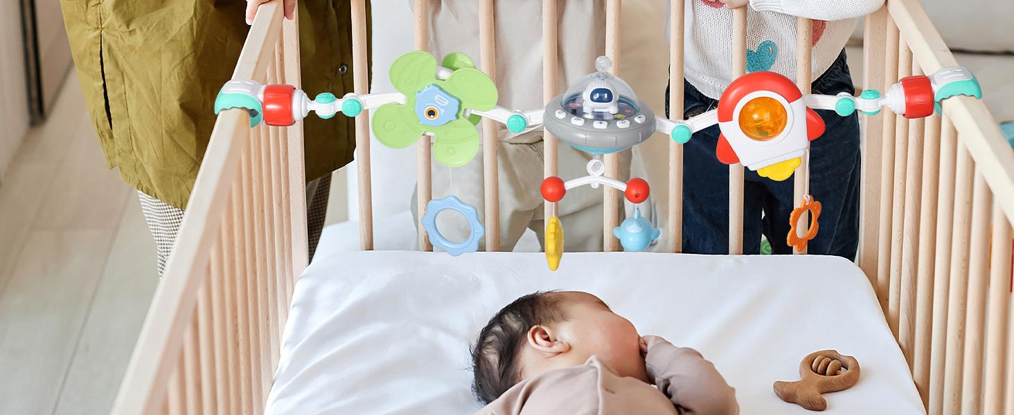 Stroller Arch Toy for Baby, Musical Carseat Toys Hanging with Teething, Baby Mobile for Crib Bassinet Car Seat and Bouncer, Car Seat Activity Toy for Babies 0-12 Months
