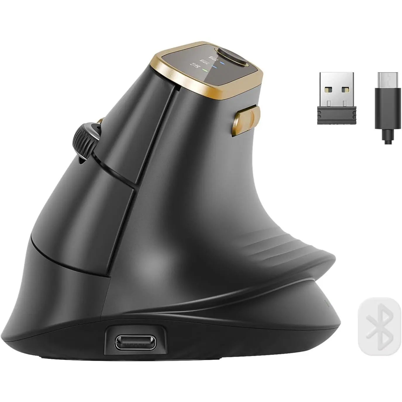 Tall Profile Medium/Large Vertical Mouse MAM4 - 2.4GHz Connectivity, 3-Device Switching, Programmable Buttons, Scroll Wheel, 8000 DPI Adjustable, USB-C Rechargeable Battery, 30-Day Battery Life