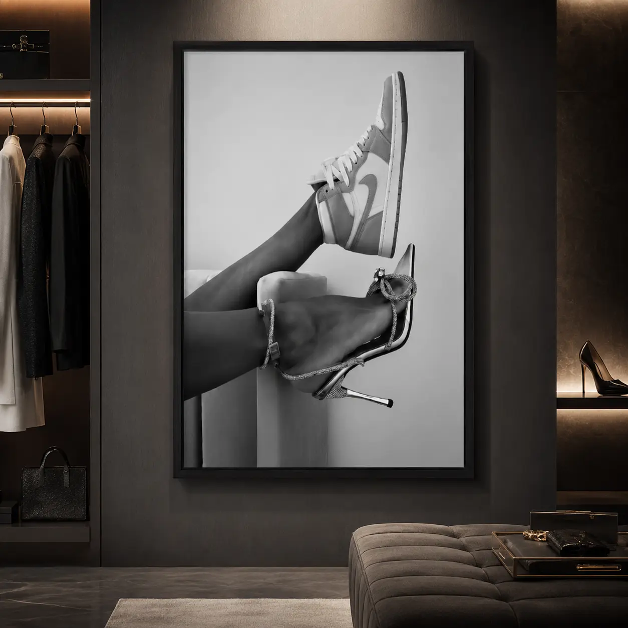 Heels & Sneakers Poster |   Black & White Hypebeast Wall Art |   Girl Bedroom Decor, Canvas Wall Art, Streetwear Poster, Fashion Room Decor, Modern Aesthetic Print, Dorm Room Decor, Gift for Her, Trendy Home Decor