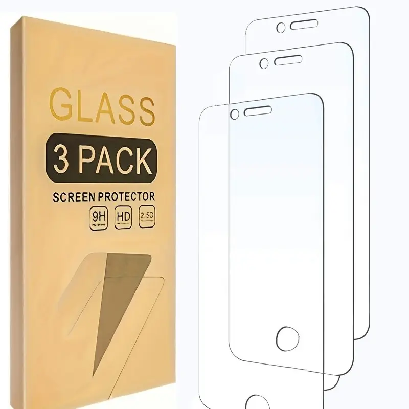 3-Pack Glass Screen Protector for iPhone 8/7/6/6s/iPhone Se(2022)/se(2020), Smartphone Accessories, 9h Hardness HD, Scratch-Resistant Easy Install Case-Friendly