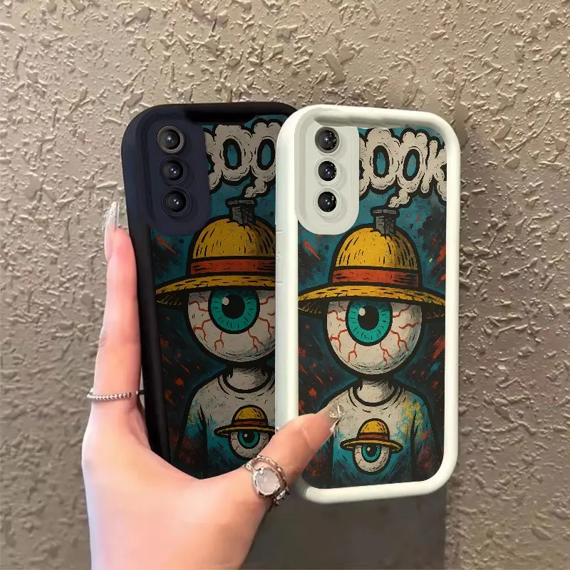 ROOJTMUQB Full Coverage Phone Case for Samsung GALAXY S21/S21PLUS, Smoky Eyeball Figure with Straw Hat Celestial Eye Layered Design, Silicone+PC, HD Print, Shockproof TPU, Splash Proof Protection