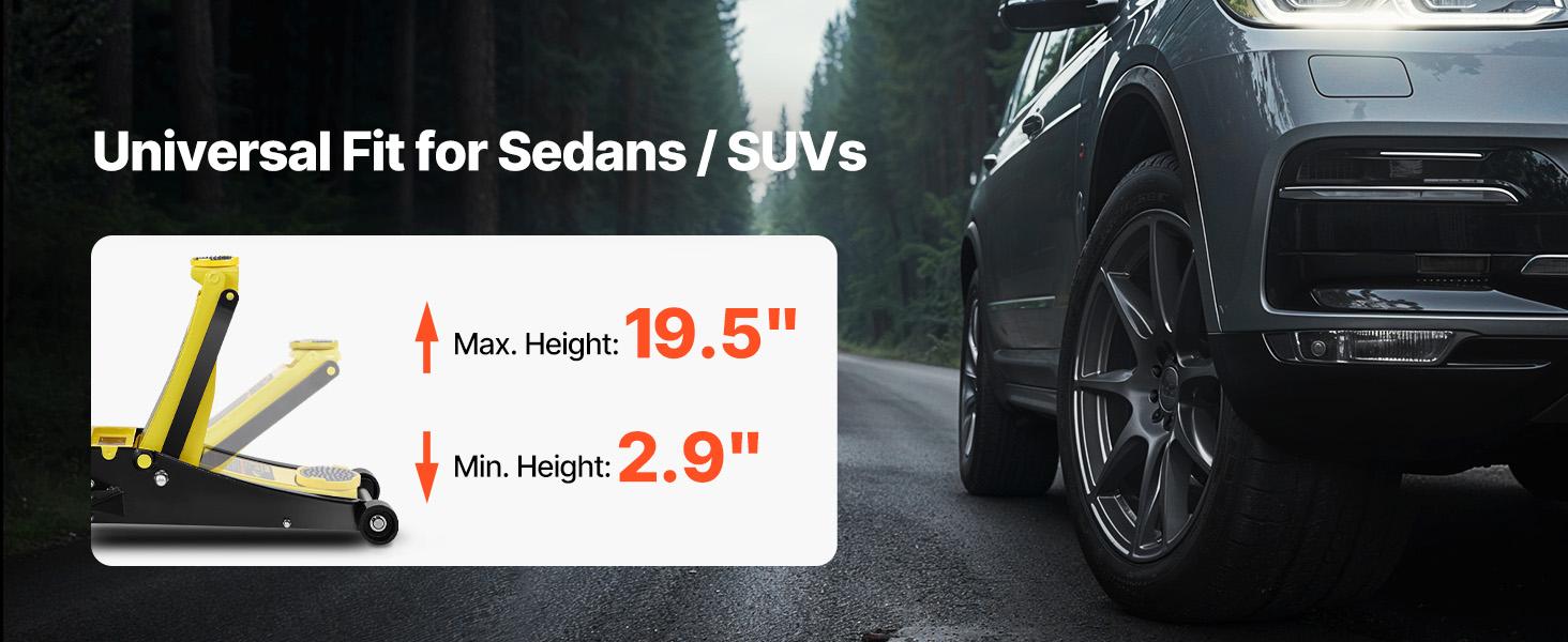 TikTokShopBlackFridayVEVOR 3 Ton Low Profile, Heavy-Duty Steel Racing Floor Jack with Dual Pistons Quick Lift Pump, Lifting Range 3.35"-19.69"