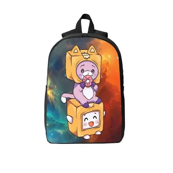 LankyBox Dice Purple Monster Yellow Box Man Cute Galaxy Cartoon Print Student School Backpack Breathable Shoulder Strap Book Bag For Kids Boys Girls