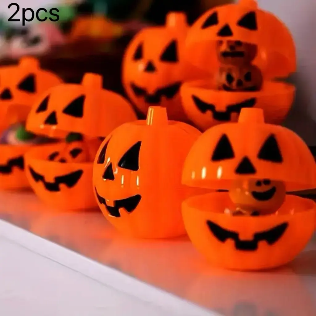 Mini Halloween Pumpkin Candy Boxes Set of 2, Reusable Plastic Storage Containers for Party Gifts Decorations Thanksgiving Props, Party Favors