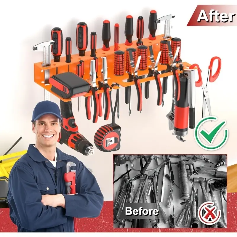 Multi-hole Wall Mount Metal Tool Storage Rack, Heavy Duty Screwdriver Pliers Hammer Drill Organizer Holder, Compatible With Pegboard Wood Cement Wall, Space Saving Garage Workshop Workbench Tool Organizer, Ideal Father’s Day Gift For Dad Men Brothers
