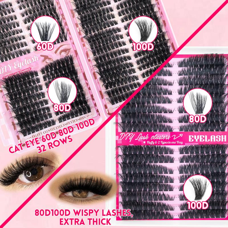 Eyelash Extensions Kit, 1 Set Mixed Length Diy Eyelash Kit, Style False Eyelashes with Tweezers & Eyelash Bond Glue & Remover Eyelash Enhancing Tool, Professional Eye Enhancement Tools, Cosmetic, Makeup, Lash Clusters, Baby Pink Comprehensive Kit