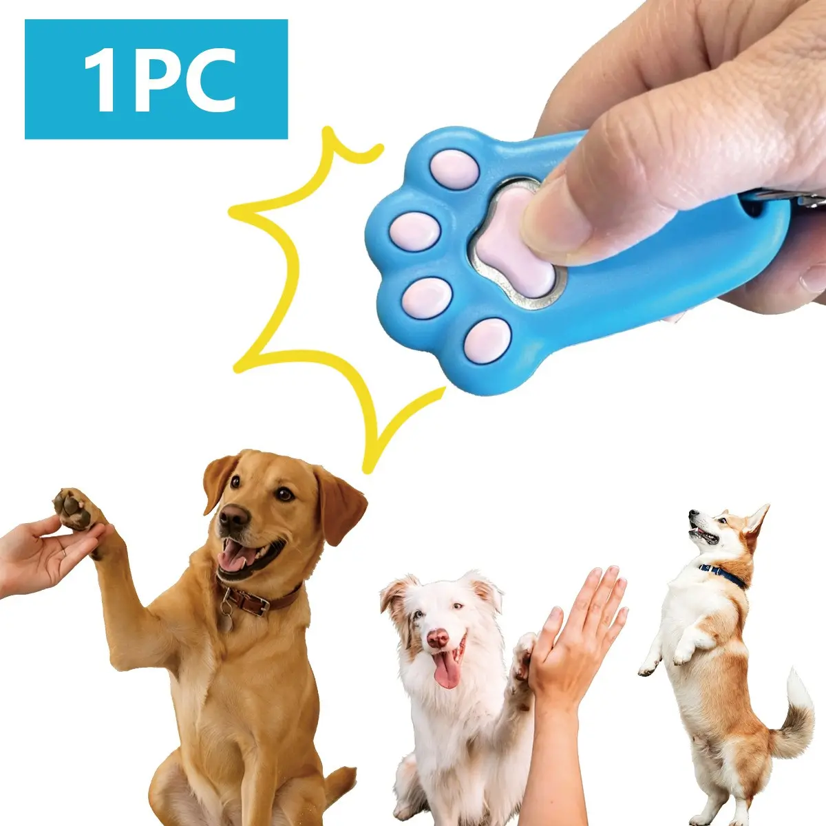 Cute Paw Print Dog Training Clicker, Puppy Training Tools, Training Aid, Anti-Loss Elastic Strap, Puppy Handshake, Potty Training, Behavior Correction, Universal for All Breeds
