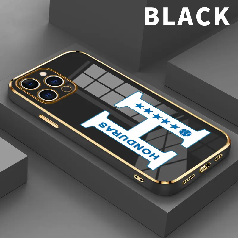 Electroplating Phone Case for iPhone 17 15 Pro Max 16 14 Air Plus 13 12 11 Honduras Football Emblem Patterned Classic Square Design Non Slip TPU Soft Shell