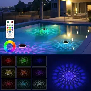 Solar Pool Light with 3 Brightness Levels & 9 Colors,Waterproof Easy Installation, 500mah Battery, DayCharging Night Lighting