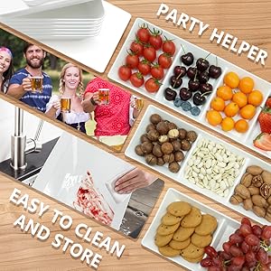 Serving Tray Platter, 4 Pack Food Tray for Veggie Fruit Snack Dessert Cookie Cheese, Food Trays for Party Supplies Display, Plastic Platters for Serving Food, Large White Trays, BPA Free