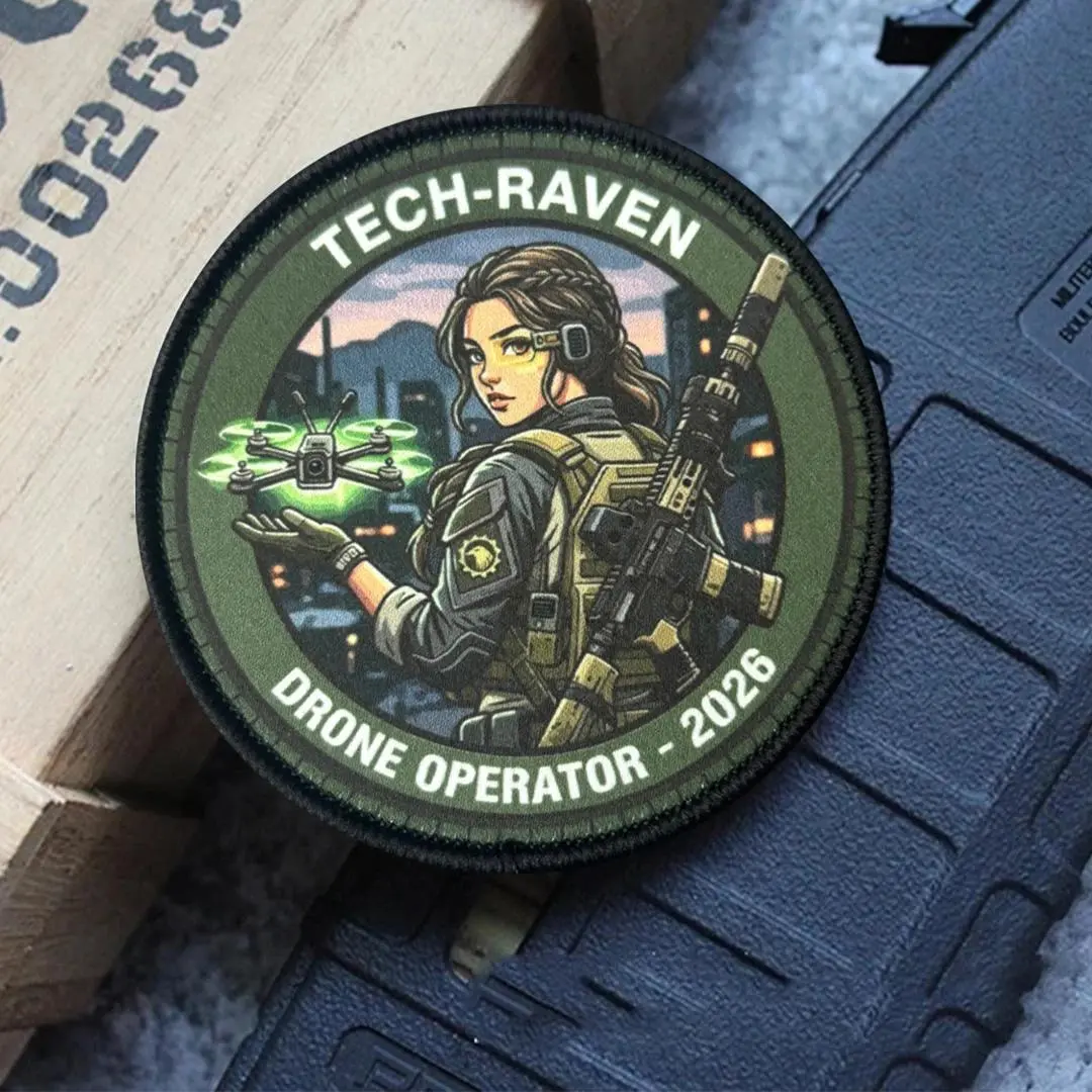 Sci-Fi Tech Raven Drone Operator Printed Patch Cyberpunk Anime Girl Morale Badge Hook Loop Applique for Gamer Backpack