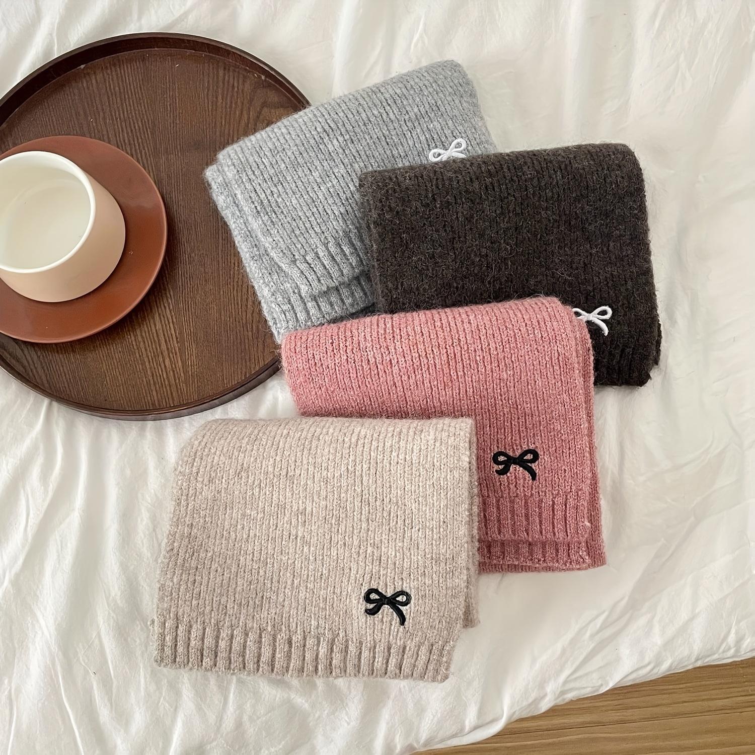 Winter Knit Scarf for & Youngsters - Soft Warm Necklace-like Scarf, Easy-Care (Hand/Dry Clean) - Cold Weather Accessory in Burgundy/Black/Beige/Gray/White/Pink/ - Perfect Gift for Girls & Boys, Winter Scarf, Bow Detailed Scarf, Thick Knit Texture