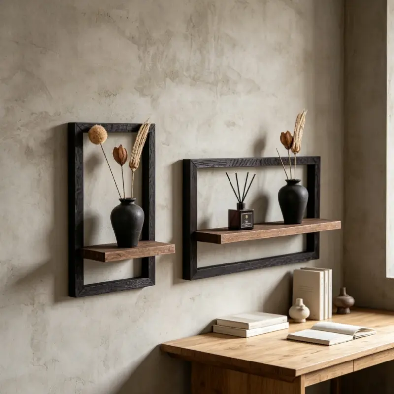 Universal Solid Wood Picture Frame Wall Mount Shelf, Durable Square Floating Design, Space Saving Design, Multi-Scene Use, Decorative Storage Solution