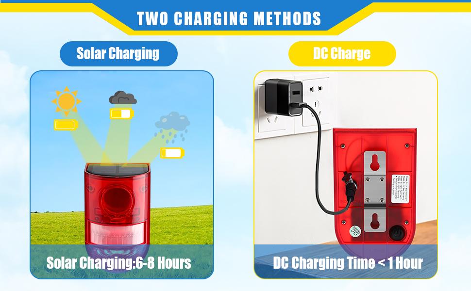 Solar Motion Sensor Alarm Siren, 129dB Outdoor Security Alert with 6 LED Flash Warning, Dual Solar and DC Charging : Industrial & Scientific