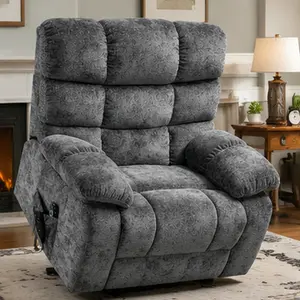 ARCH Oversized Power Lift Recliner Chair with Heat and Massage, Dual Motor Infinite Position, Chenille Upholstery, Heavy Duty Metal Frame, Up to 350 LBS, Medium-Firm, Grey, for Living Room, Grey Color Options, Chenille Material, American Design Style