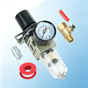 H1/4 Inch Air Compressor Regulator Filter Combo, Water Oil Separator with Pressure Gauge, Manual Drain Ball Valve, Bracket Included, Reusable Air Filtration System for Air Tools, Moisture Trap with Drain Valve