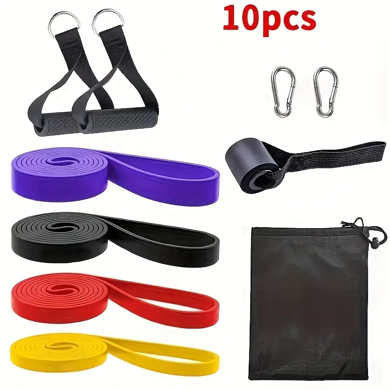 10pcs Pull-Up Assist Resistance Bands Set, Equipped with Training Loop Bands with Handles, Door Anchors, Carabiners and Storage Bag, Ideal for Full-Body Workout & Strength Training