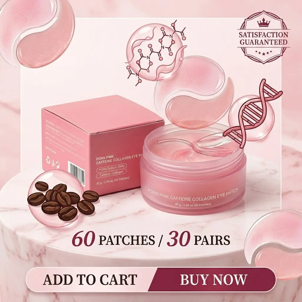 Pdrn Caffeine Collagen Eye Patches, Anti Wrinkle & Smile Line, Under Eye Mask for Fine Lines & Eye Bags, 60 Count, 85g/2.99oz