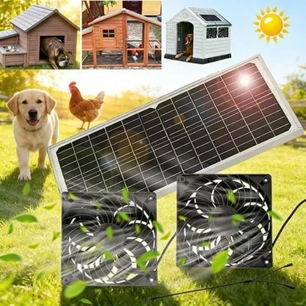 【BackToSchool】 Solar-Powered Dual Vent Fan Kit with Solar Panel, 3000 RPM High-Speed Ventilation Cooling Solution, IP65 Splash-Resistant Epoxy Laminated, Tool-Free Screwless Install, Cordless Eco-Friendly for Greenhouses, RVs, Outdoor Use