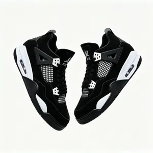 2026 new Black & White Retro Mid-Top Basketball Sneakers | Unisex Shock-Absorbent Cushioned Sole Streetwear Trainers for Daily Casual Athletics