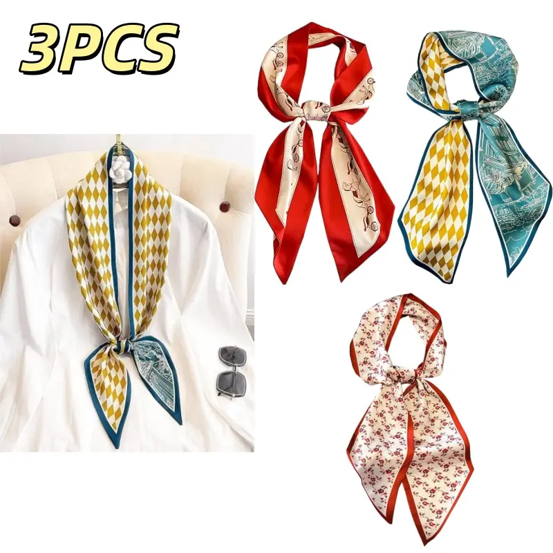 3pcs Fashionable Slender Scarves for Ladies, Elegant Headwear Hairband Satin Neck Accessory Scarf, Suitable for Daily Wear And Casual Outfits