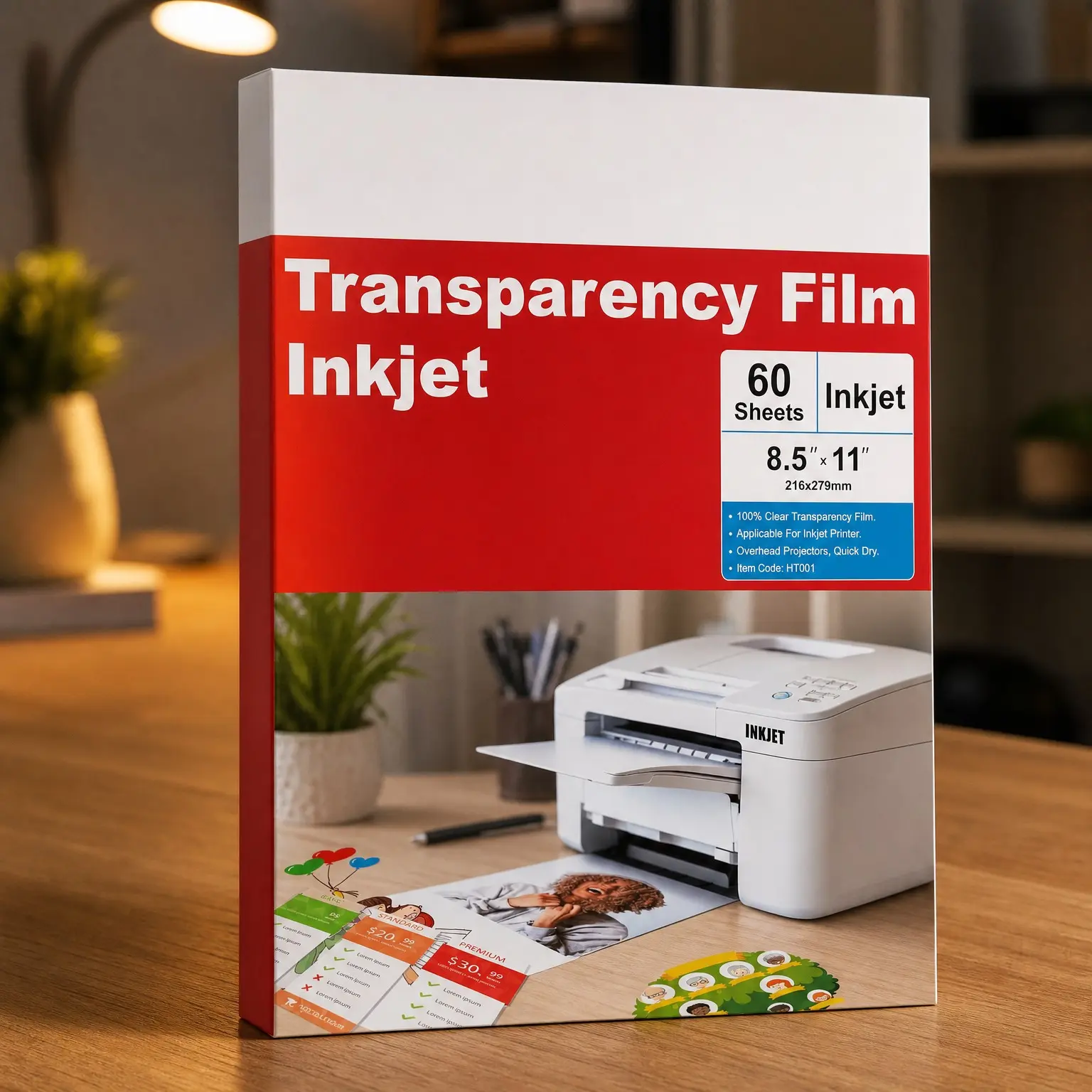 5 Mil 100% Clear Inkjet Transparency Film for Inkjet Printers, 60 Sheets 8.5 x 11 Inches – Thicker Acetate Sheets for Overhead Projector and Screen Printing