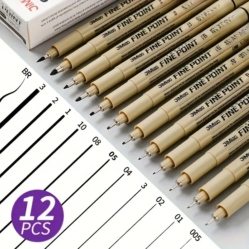 12pcs Art Fineliner Pen Set Multiple Sizes Black Needle Pen for Drawing Comic Manga Sketching Design High Precision Line Art Gift for Art Enthusiasts Drawing Tools