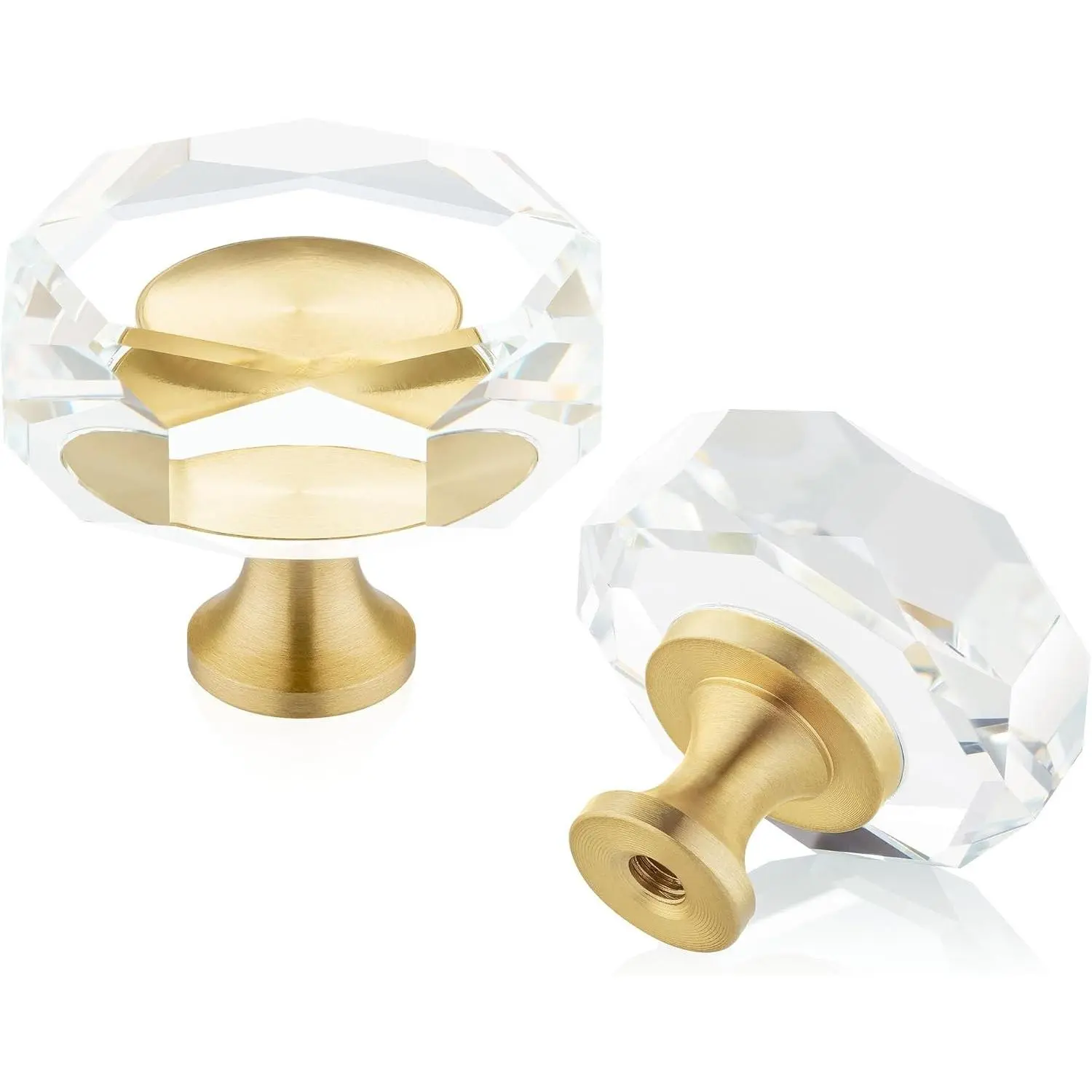 10-Pack Crystal Cabinet Knobs, Gold Drawer Knobs, Polygon 1-1/4inGift