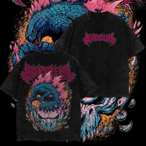 Godzilla Retro Graphic Tee, Monsterverse Kaiju Double-Sided Print Heavyweight Cotton T-Shirt, Vintage Washed Oversized Unisex Casual Streetwear Top for Men and Women, Daily Wear & Workout Tee, Fans Collectible