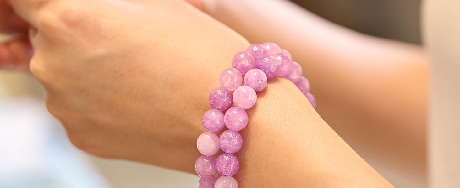 Bivei Natural Gemstone Semi Precious Healing Crystals Handmade Stretchy Round Beads Bracelet,Stocking Stuffers for Women Enhance Positive Energy