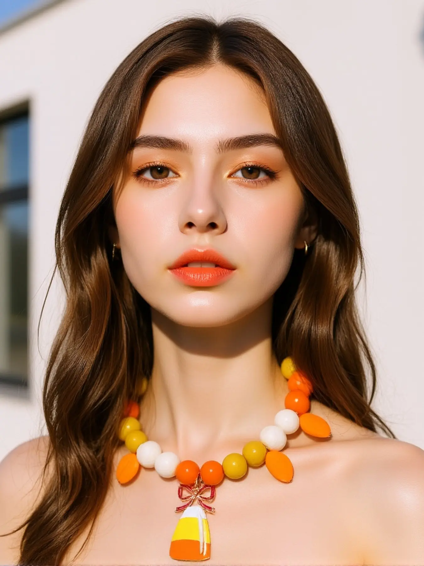 Halloween Gradient Beaded Corn Pendant Necklace, Cute Corn Candy Colorful Beads Jewelry for Women, Ax054 Fashion Accessory