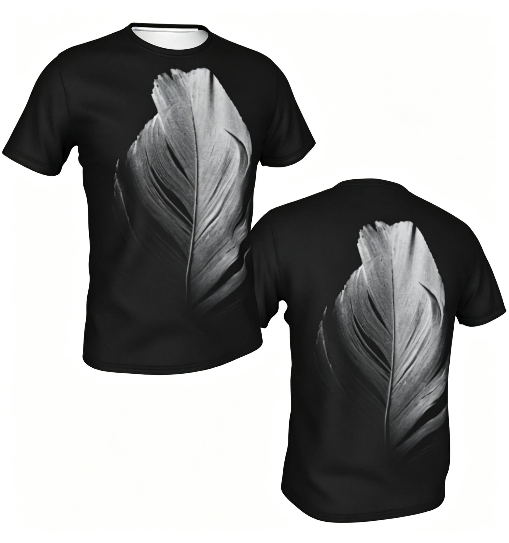 Black and white feather pattern summer all-over print short-sleeve 3D printed T-shirt, unisex outdoor comfortable top, party clothing, couple pattern, gift for friends