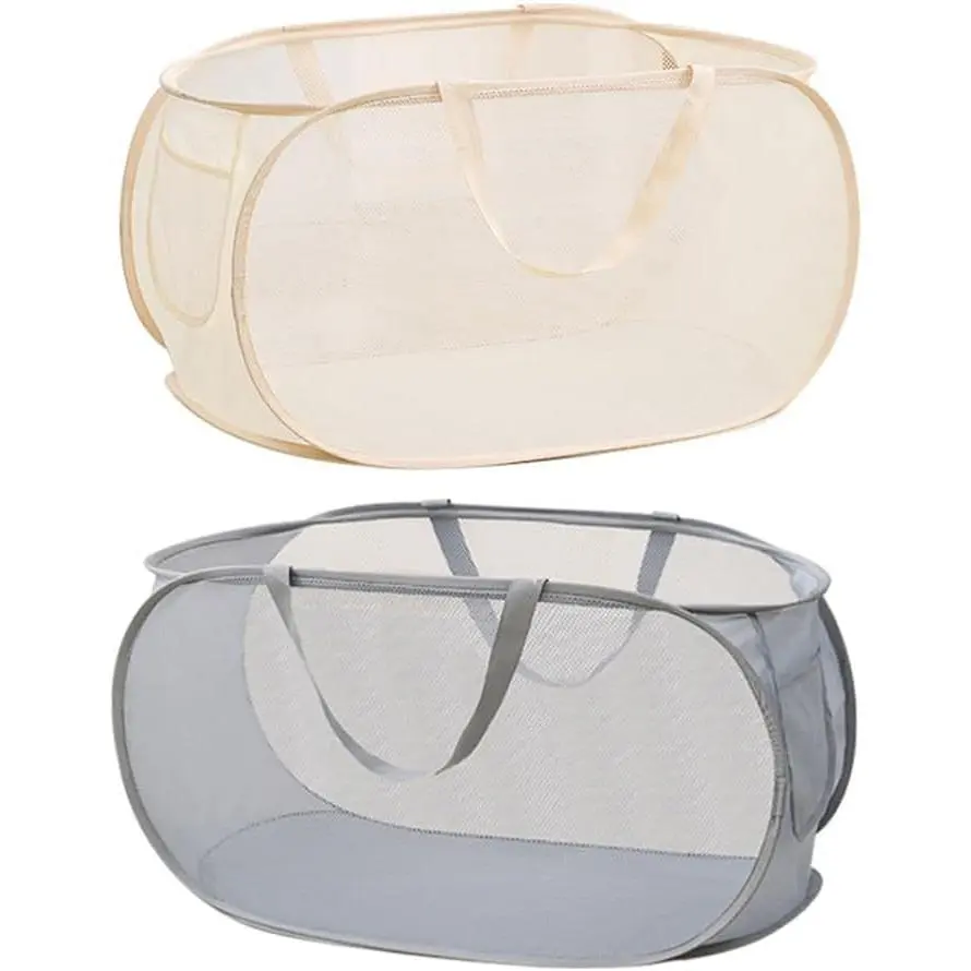 2 count Mesh Popup Laundry Hamper, Opening Laundry Basket,Popup Laundry Basket with Durable Handles,Foldable Pop-up Mesh Hamper Dirty Clothes Basket for Clothes & Laundry- Organization