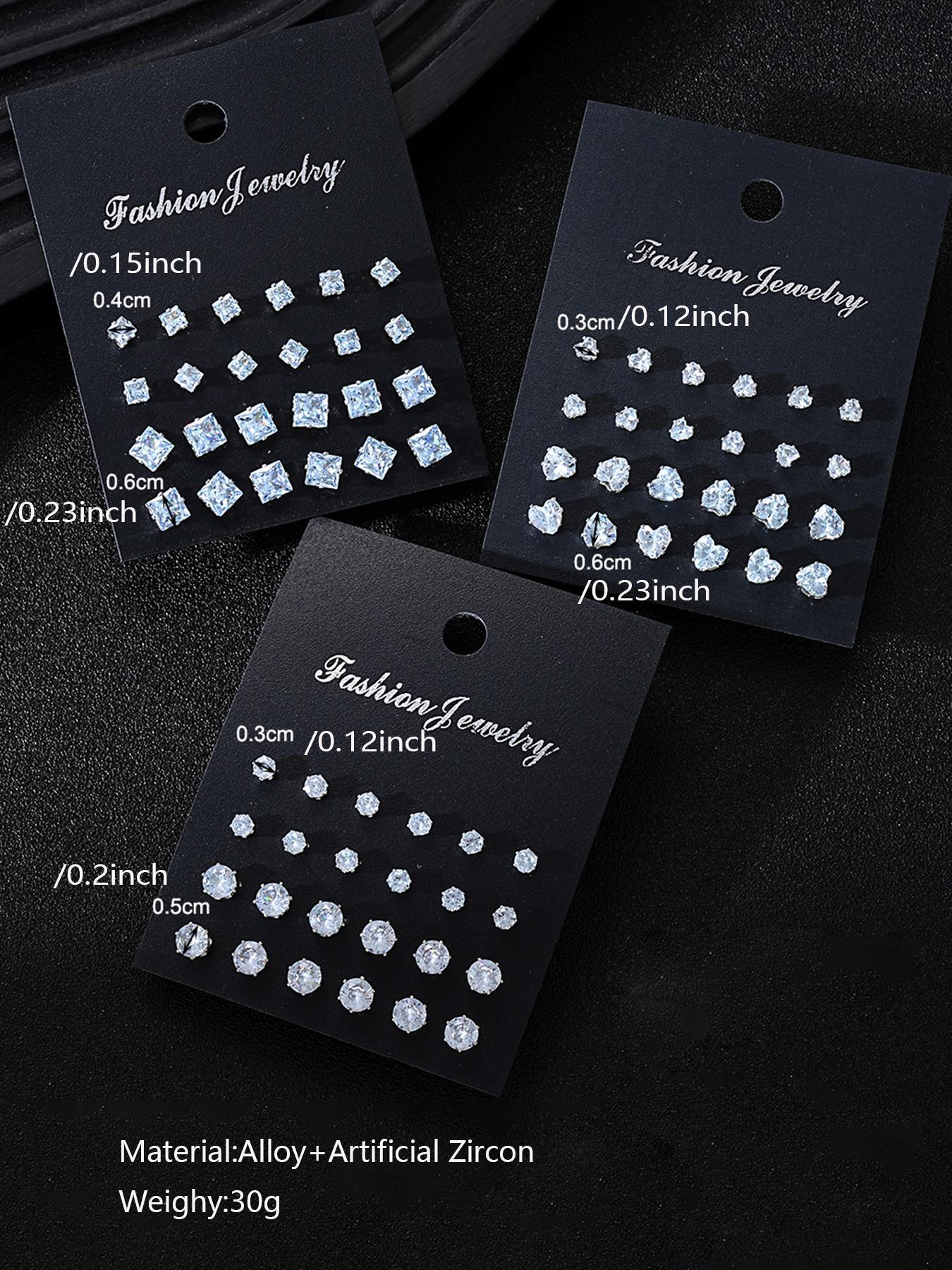 Simple Fashion Artificial Zircon Inlaid Stud Earrings, Heart & Geometric Design Earrings, Fashion Jewelry Accessories for Women & Men, Studs Earrings