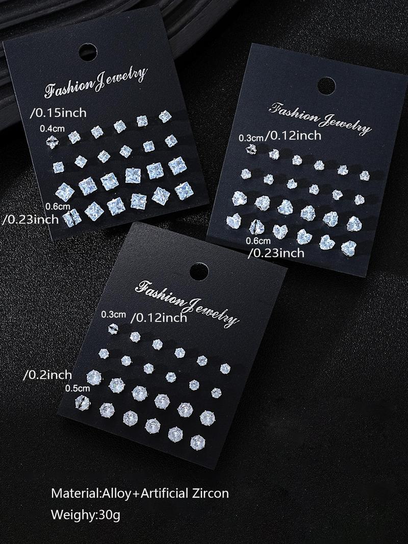 Simple Fashion Artificial Zircon Inlaid Stud Earrings, Heart & Geometric Design Earrings, Fashion Jewelry Accessories for Women & Men, Studs Earrings