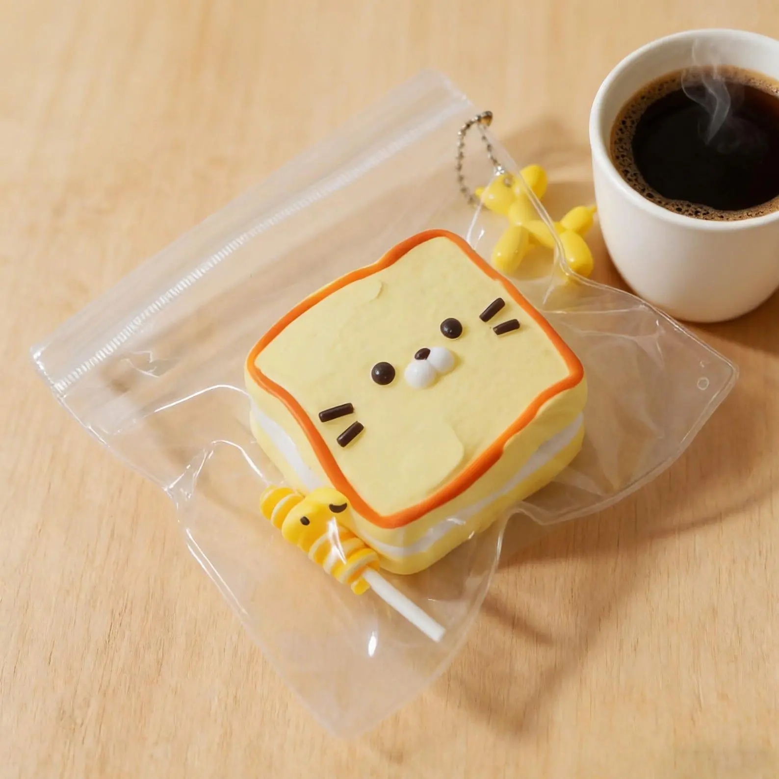 Handmade Cat Toast Squishy Toy, Silicone Slow Rising Fidget, Kawaii Kitty Bread Charm