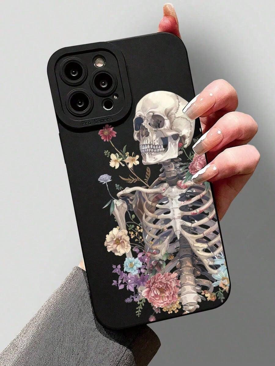 Skeleton Pattern Liquid Silicone Mobile Phone Case Full-Body r Case Compatible With IPhone 11/12/13/14/15/15pro/15 Plus/15 Promax/7plus/8plus/X/Xs Max/Xr/11pro/12pro/13pro/14pro/12mini/13mini/11promax/12promax/13promax/14promax/14plus/6/6s/6plus/7/8/Se