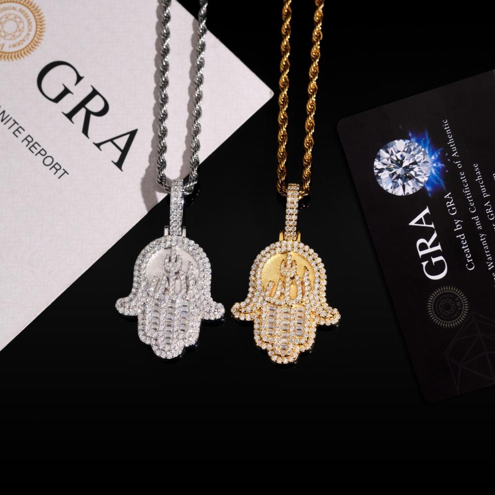 [ICE HUE]18K Gold Vacuum Plated S925 with 5A+ Sri Lanka Moissanite Pendant Design: Fire Character Palm Style with Free Copper Necklace | Hip Hop Luxury Jewelry | Daily Wear Gift Idea