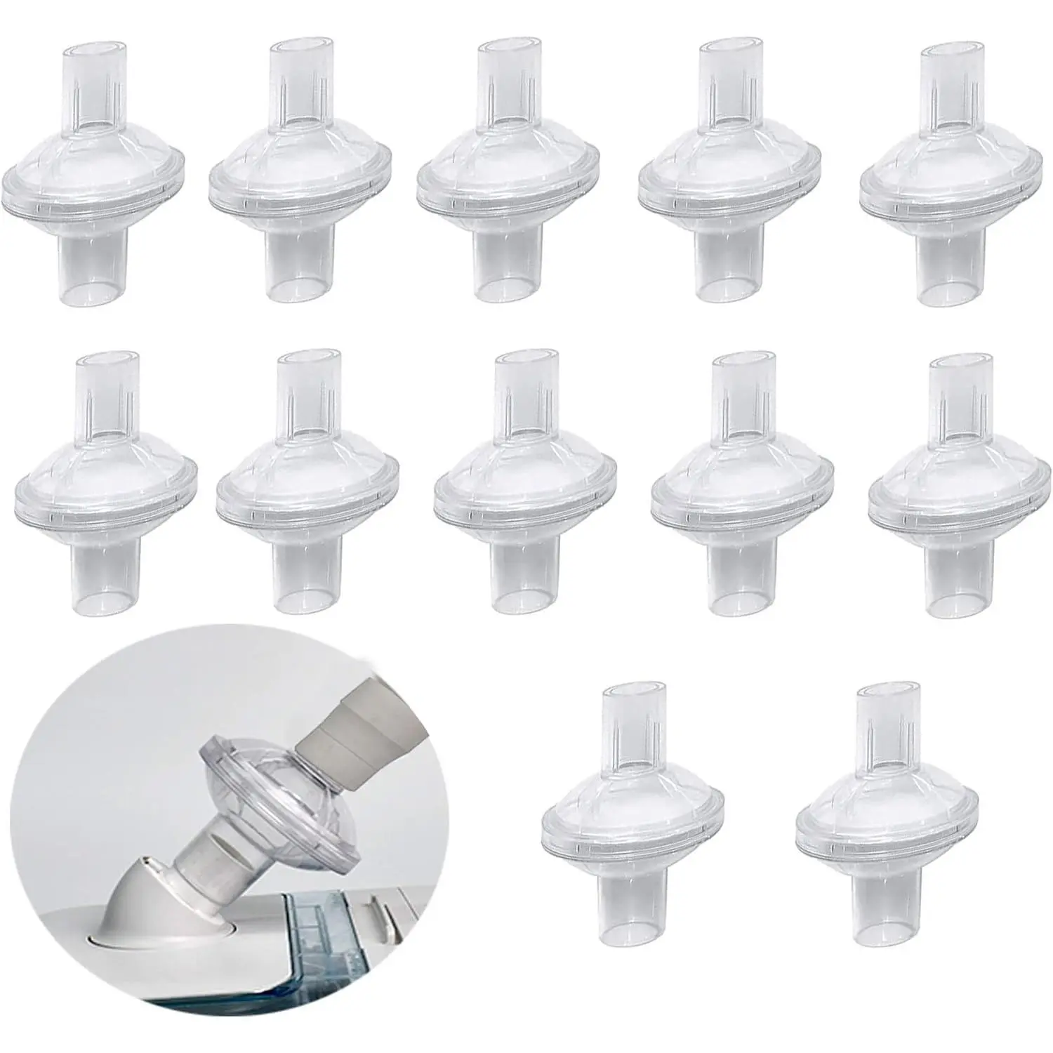 12-Pcs Universal CPAP Inline Mount Particle Clean Filters, Great Working for CPAP Users, Compatible with Most Machines & ResMed Models, Fits 22mm-25mm Standard/Heated Tubes, Strong Airflow, Easy to Use