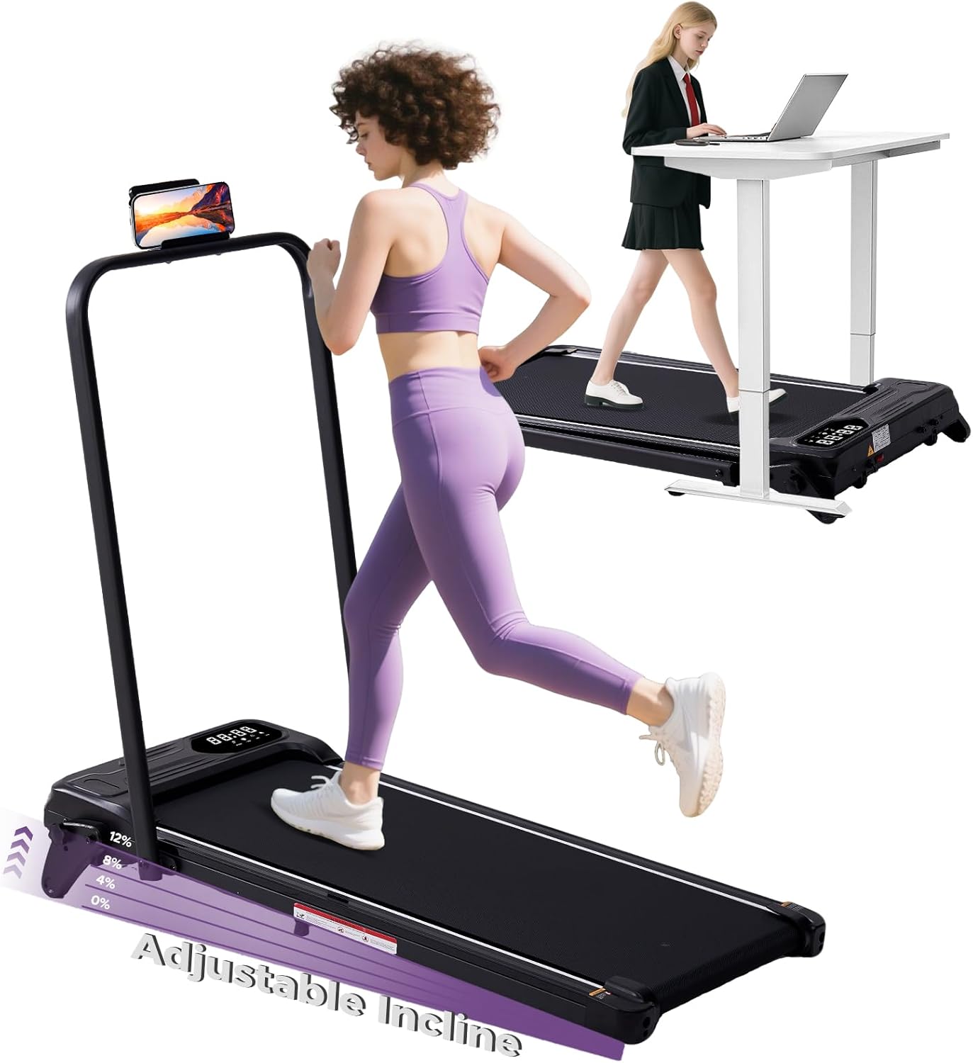 SUNDAY MIRTH Portable Foldable Walking Pad with Handle Bar and Adjustable Incline, Under Desk Walking Pads Treadmill with Incline and Handles, 3.5HP Folding Electric Treadmills for Home Small, 0.6-7.6MPH, 350LBS